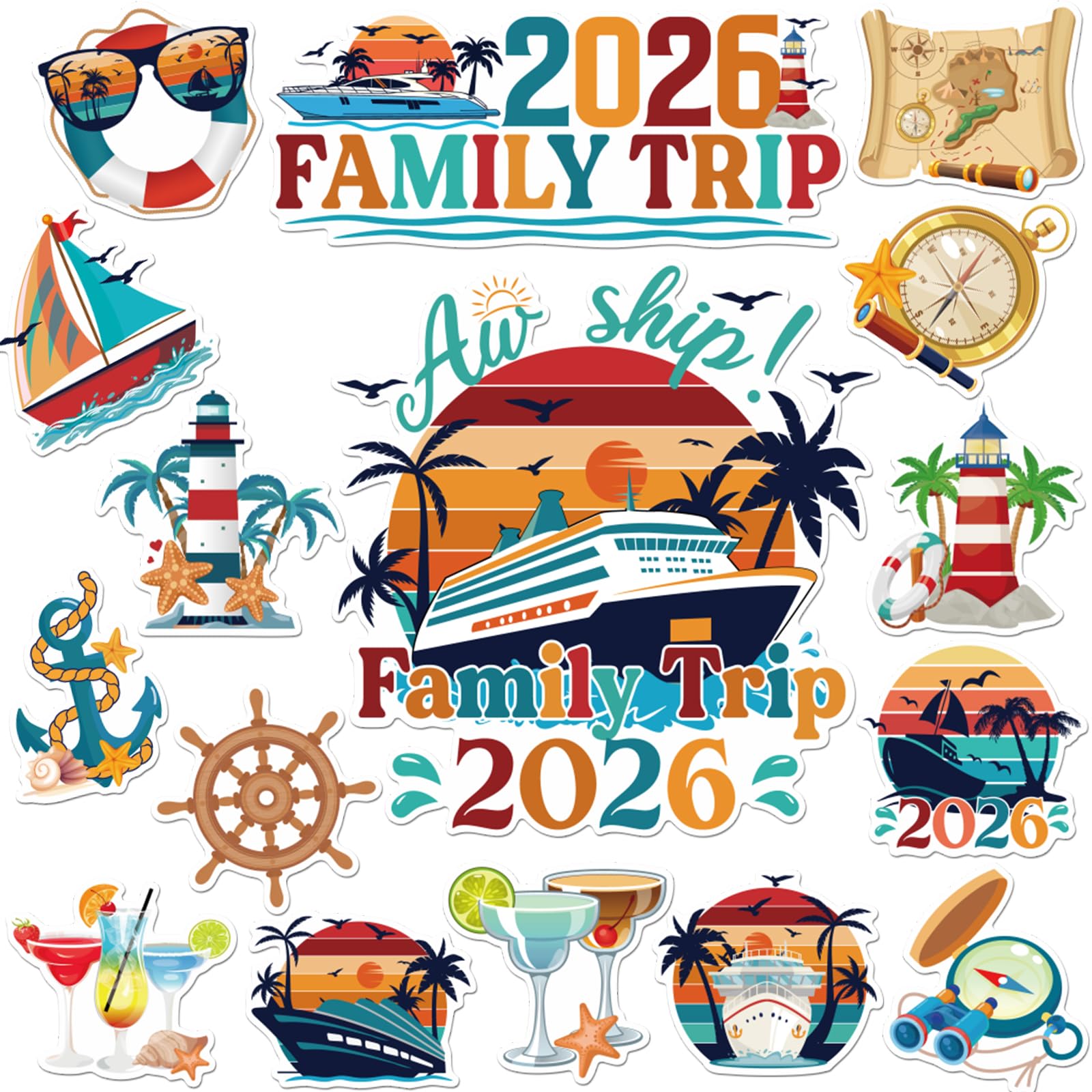 Dazoratix retro cruise magnets decorate a cabin door for vacation vibes