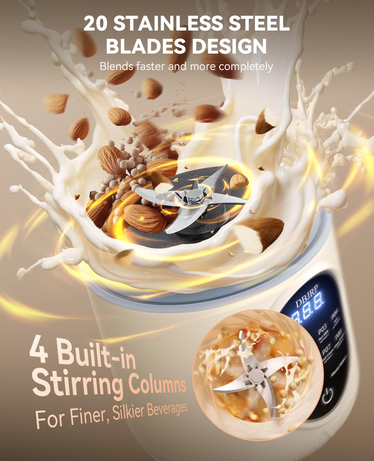DBJRP 44oz Nut Milk Maker stainless blades ensure smooth texture in almond and oat milks