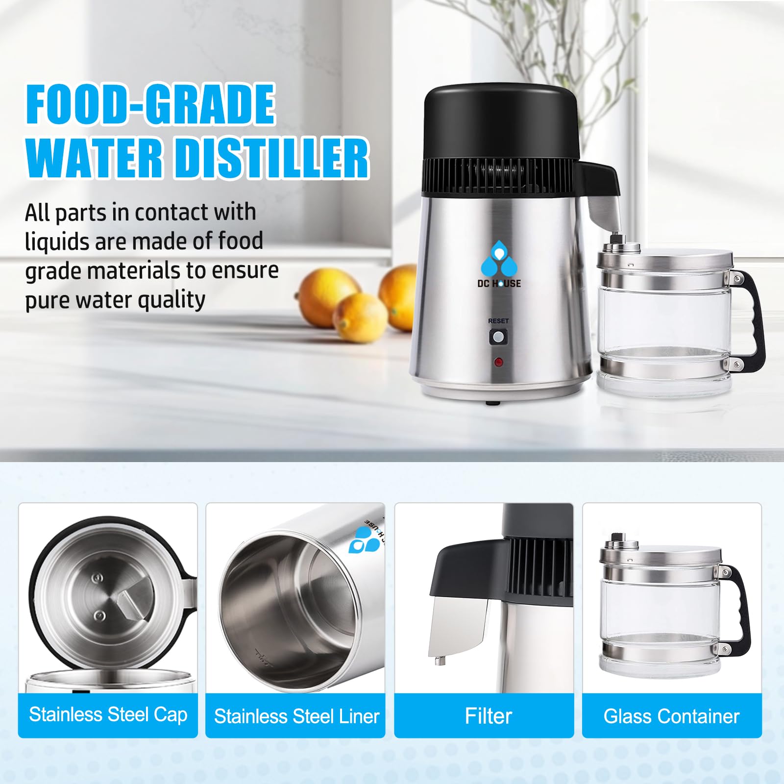 DC House distiller boil chamber close-up shows durable stainless steel