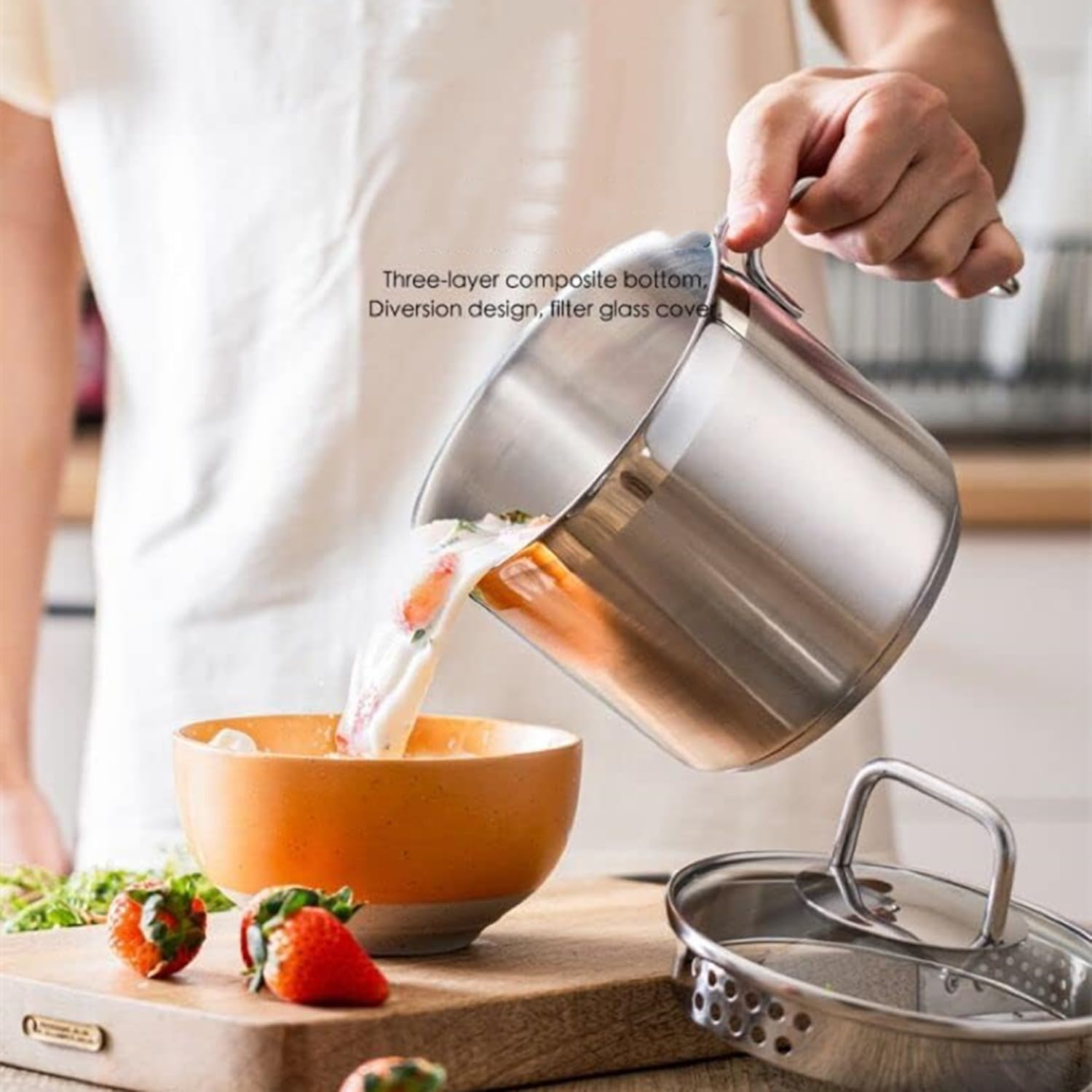 DCIGNA tempered glass lid shows cooking progress without heat loss.