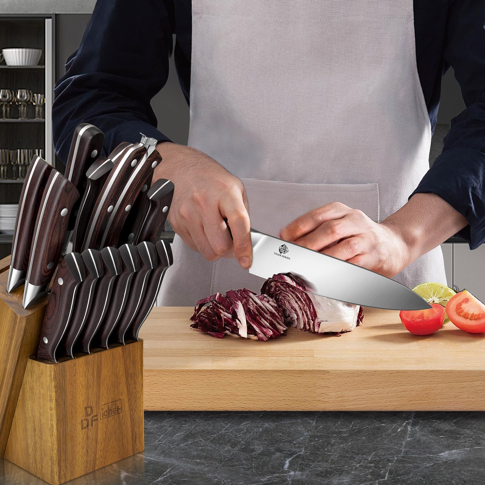 DDF iohEF 8-inch slicing knife long blade for even portioning.