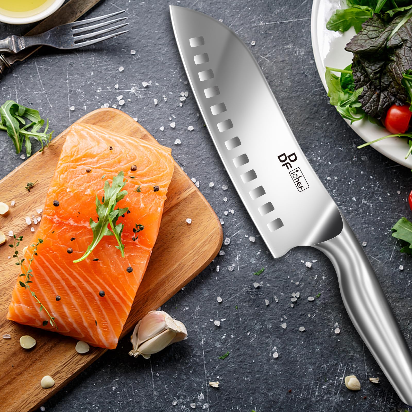 DDF iohEF blade slicing fruits and vegetables in a kitchen task