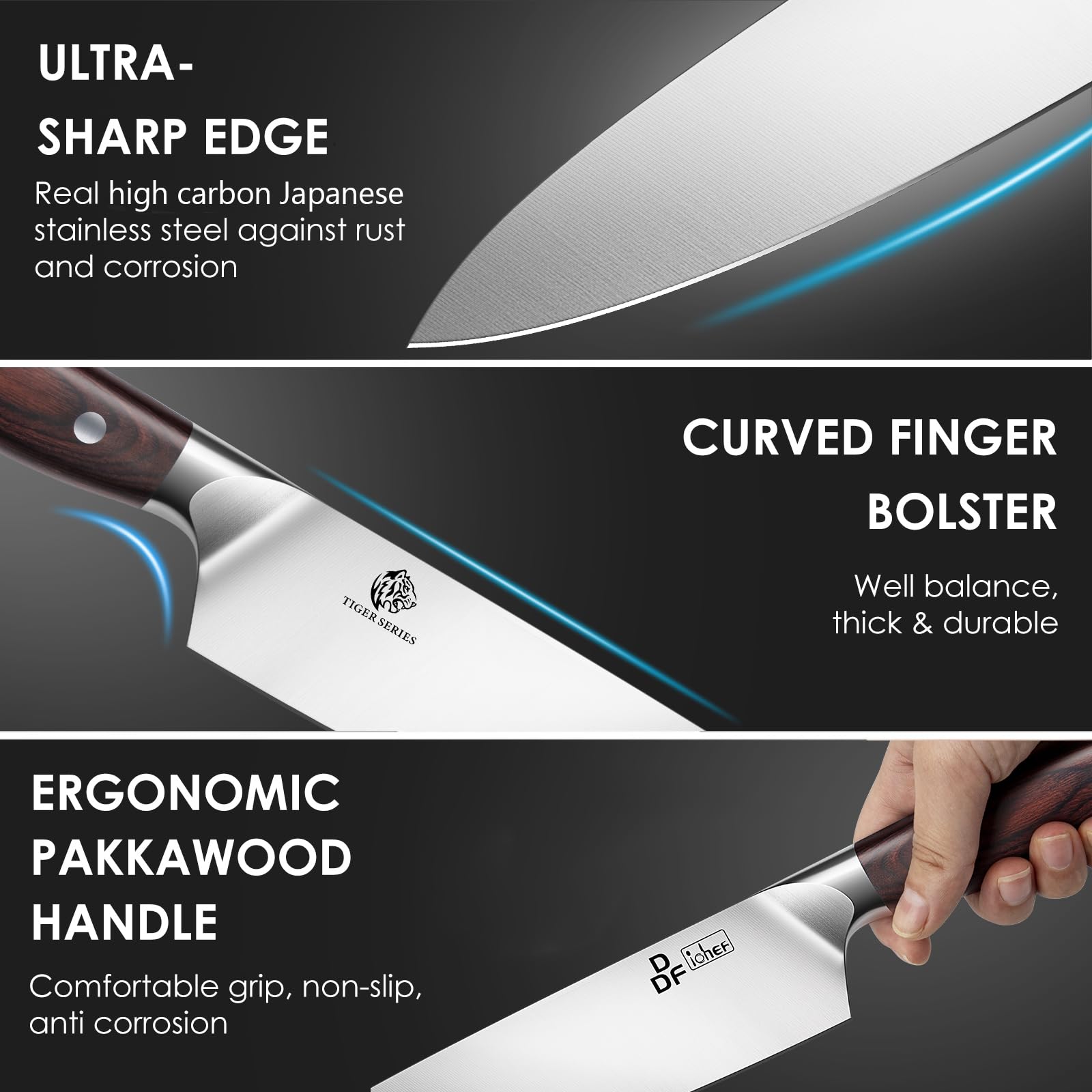 DDF iohEF 7-inch Santoku knife for versatile chopping and mincing tasks.