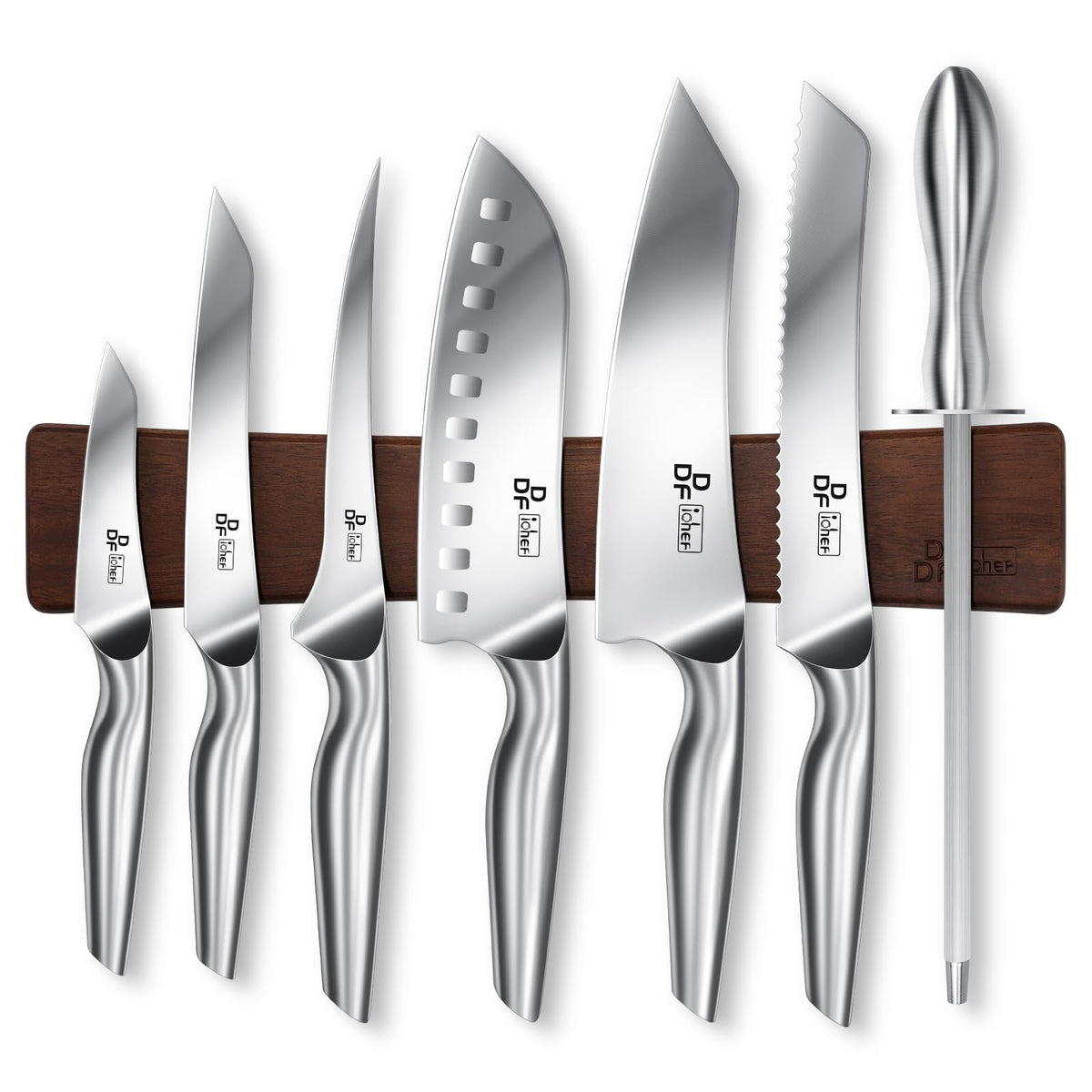 DDF iohEF knife-strip magnetic holder secures knives for quick access.