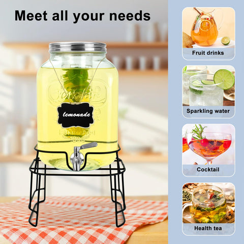 DD&HAPP lemonade in a clear glass dispenser showcases vibrant colors for parties.