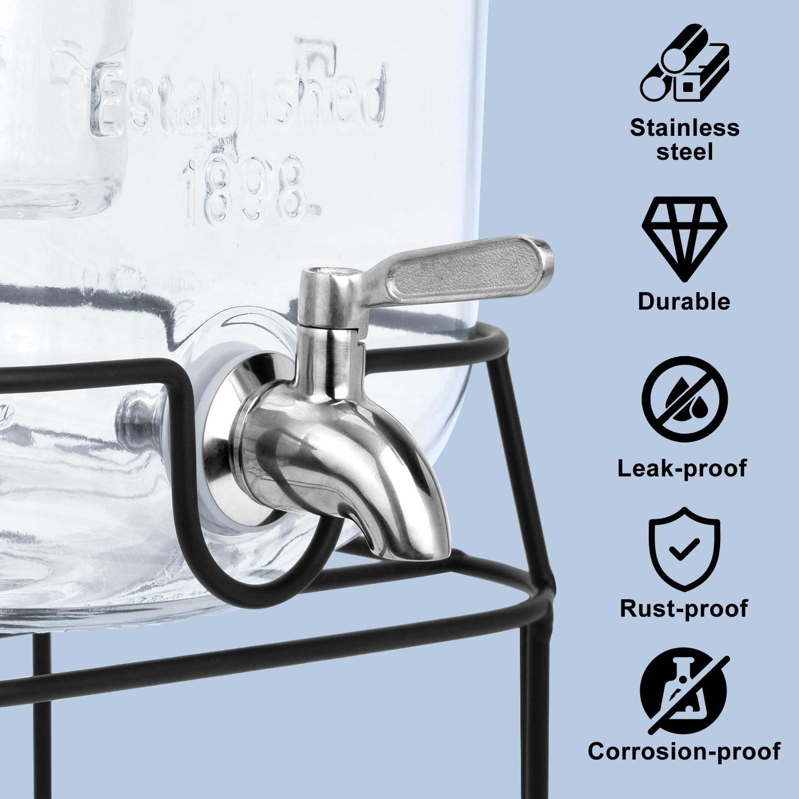 DD&HAPP glass dispenser with removable infuser for fresh fruit flavors.