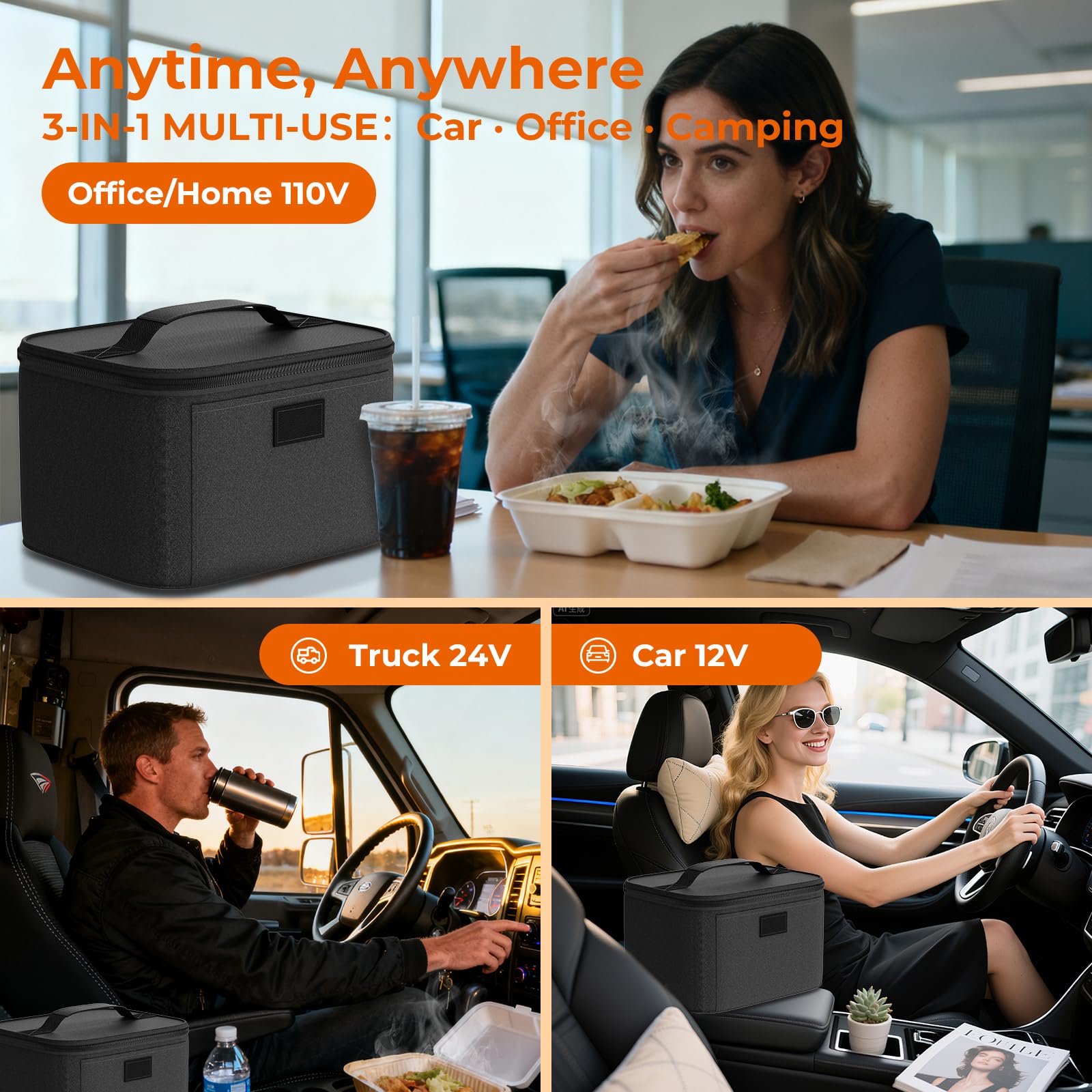 DDHTSAL electric lunch box heat modes 12V-24V-110V enabling flexible setup anywhere