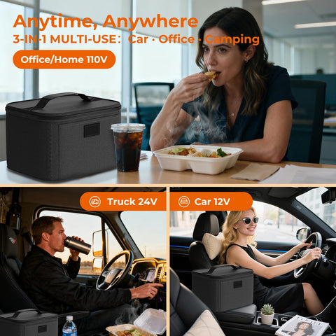 DDHTSAL electric lunch box heat modes 12V-24V-110V enabling flexible setup anywhere