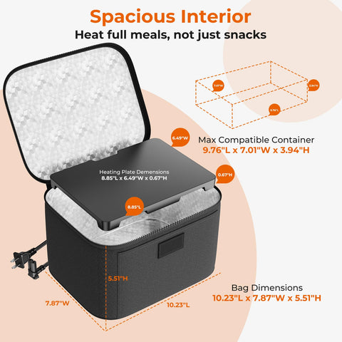 DDHTSAL electric lunch box interior fits up to 9.76 x 7.01 x 3.94 inches