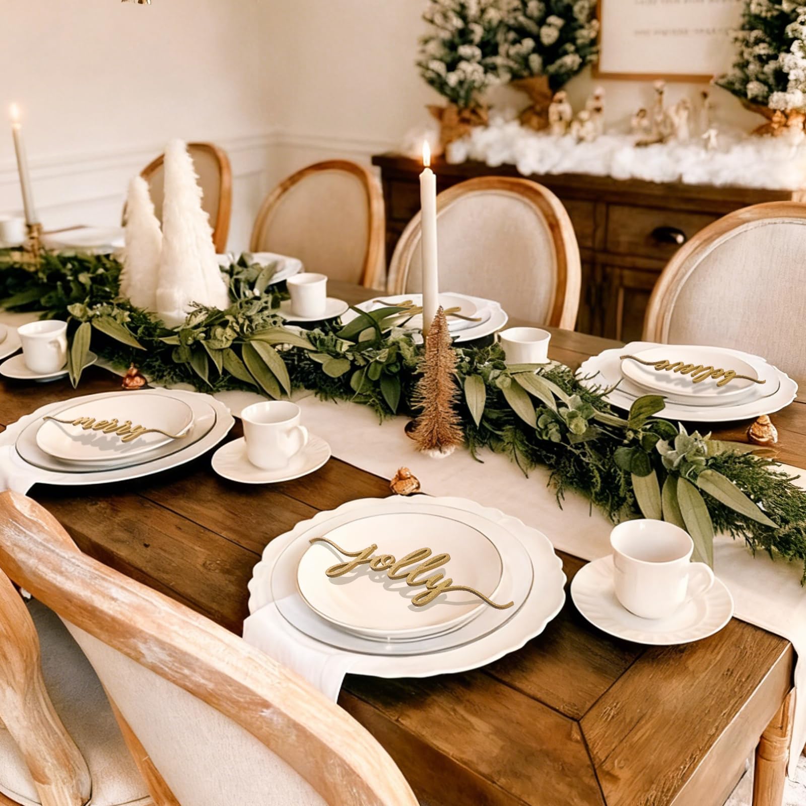 DDLP Believe wood plate decor complements elegant Christmas table.