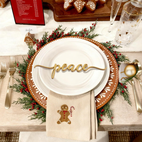 DDLP Peace wood plate decor brings calm to festive dining.