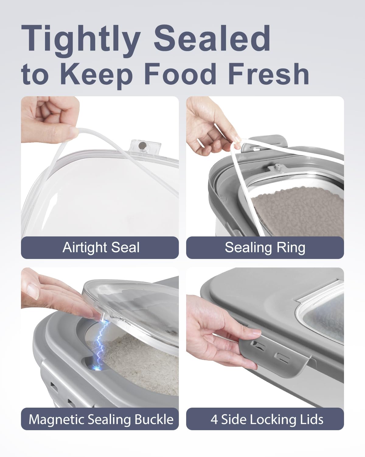 DDMOMMY four-side locking lids securing dry goods in place.