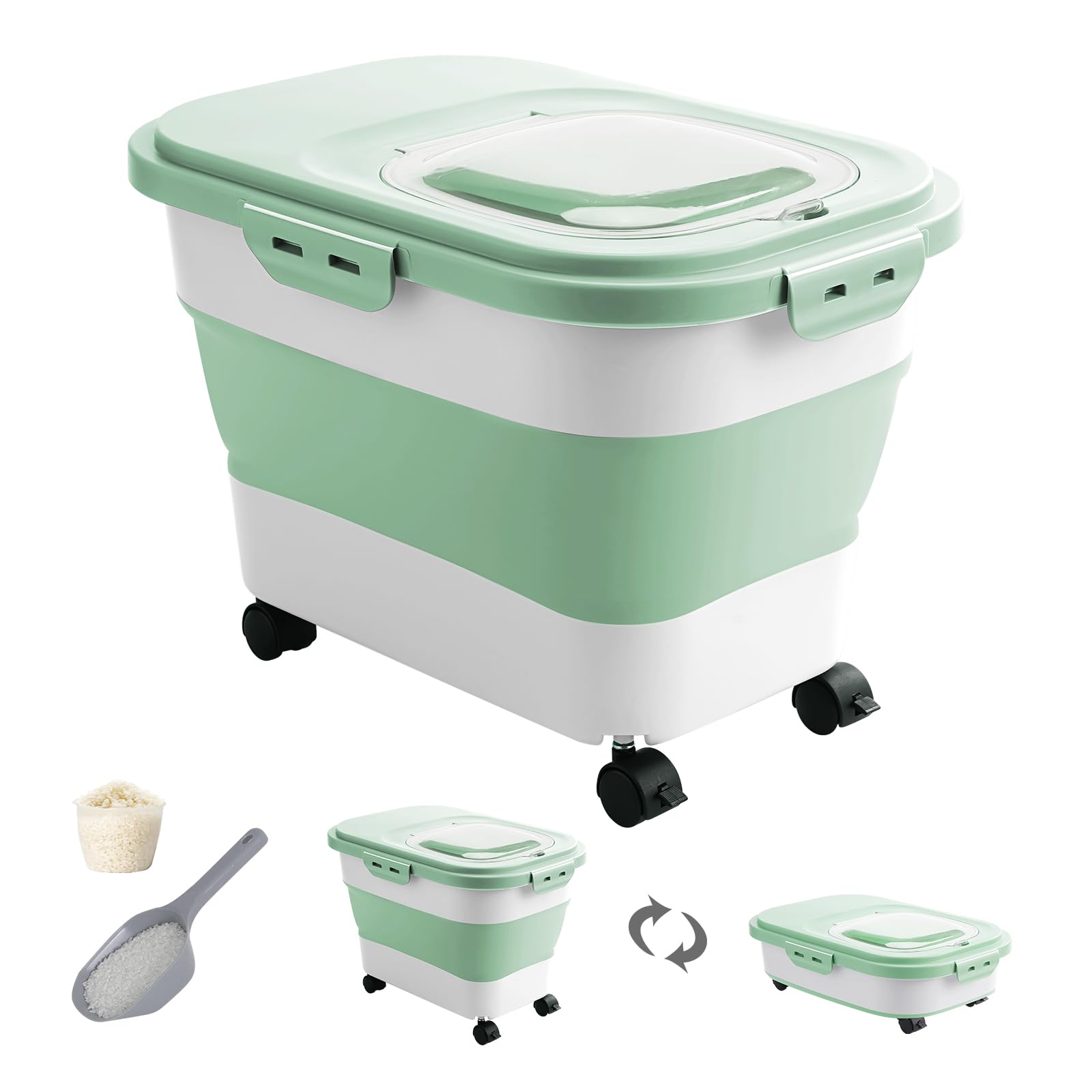 The DDMOMMY rice storage container with wheels keeps rice fresh and easy to move.