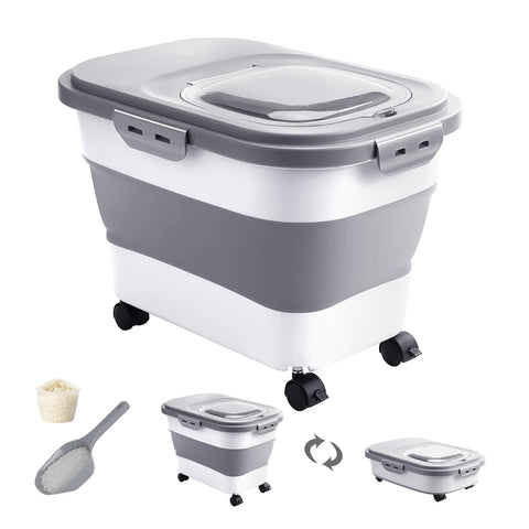 DDMOMMY rice storage container with rolling wheels for easy transport and moisture protection.