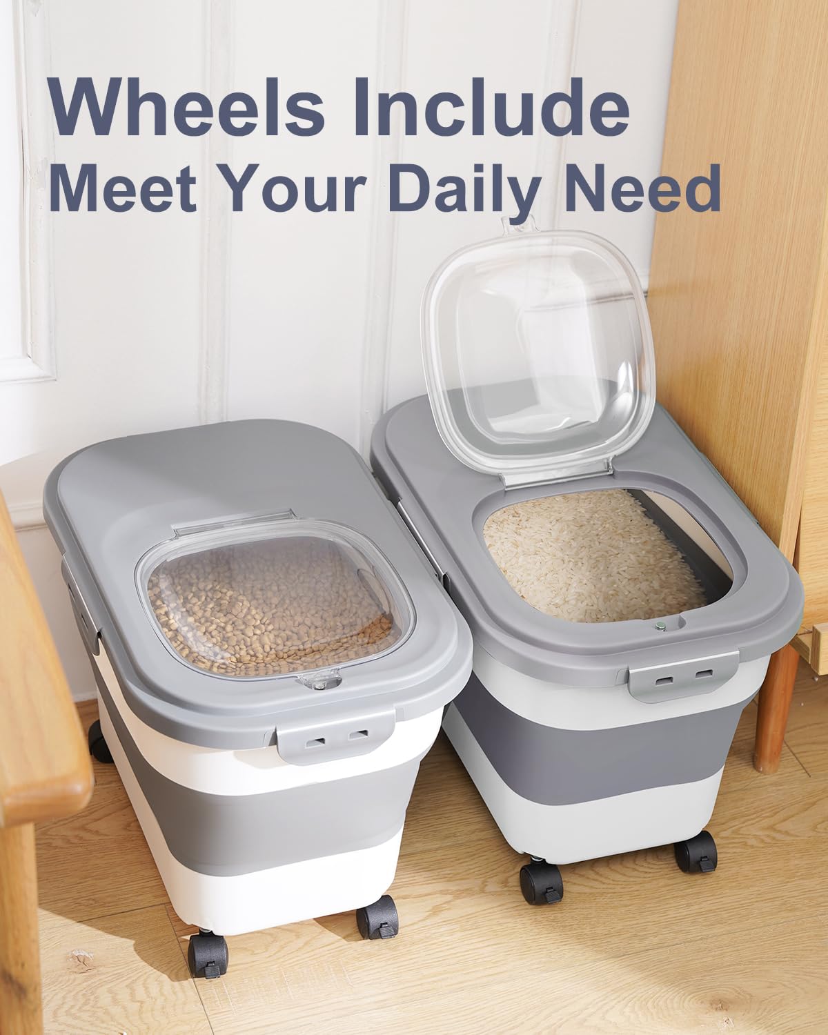 DDMOMMY unfolded large-capacity container holds rice or pet food.
