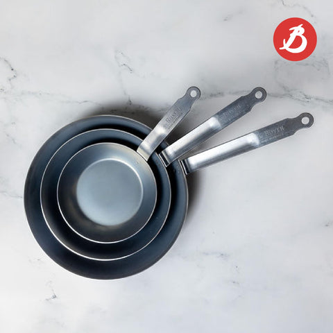 Kitchen scene featuring De Buyer pan ready for everyday meals.