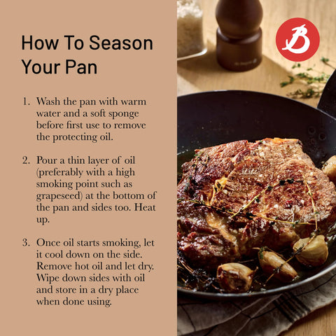 Seasoning process of De Buyer blue carbon steel fry pan for natural non-stick.