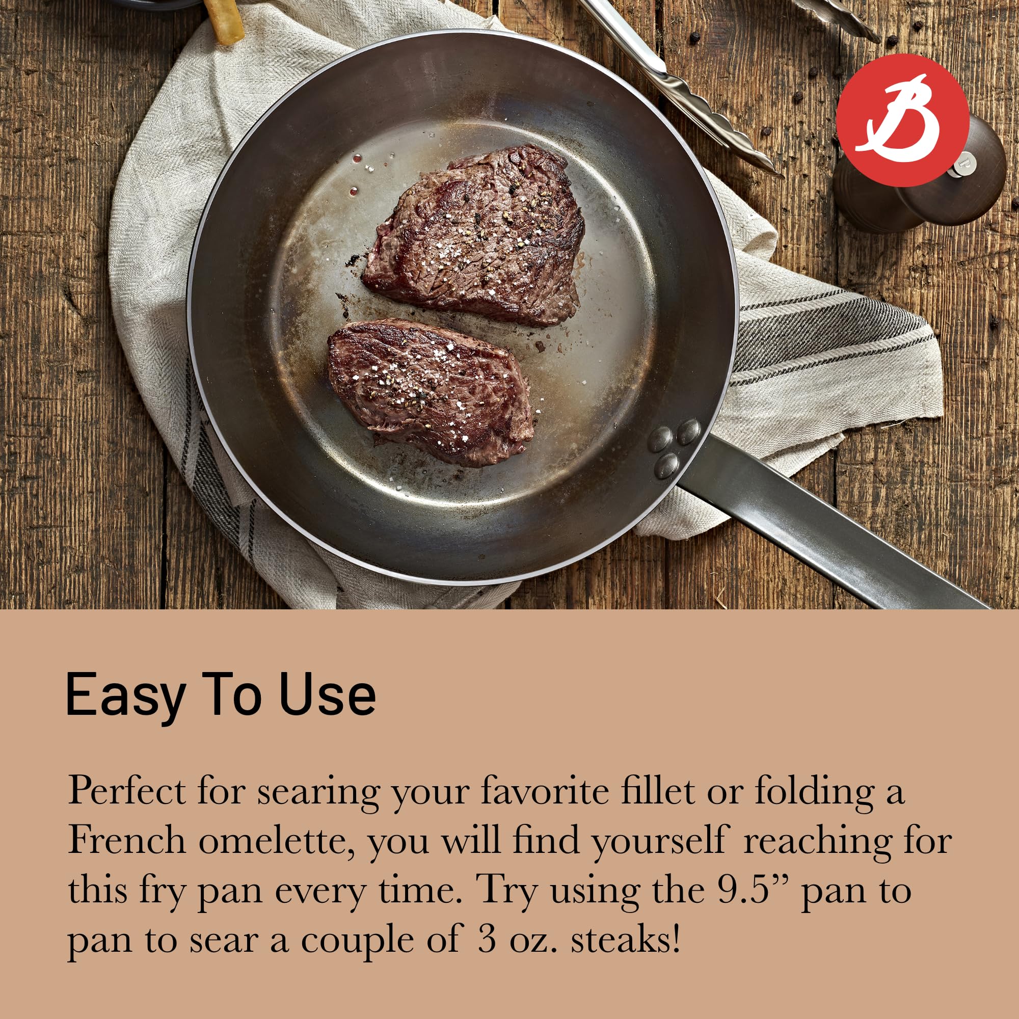 De Buyer MINERAL B pan cooking eggs without sticking after seasoning.