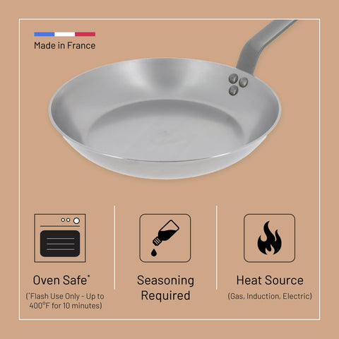de Buyer MINERAL B carbon steel fry pan reheats leftovers evenly and efficiently.