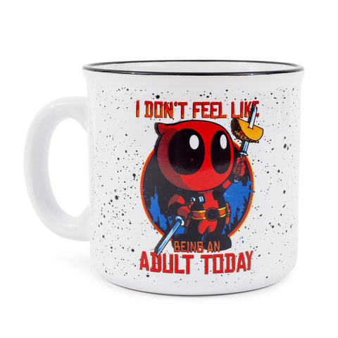 Deadpool mug close-up of chibi Deadpool art