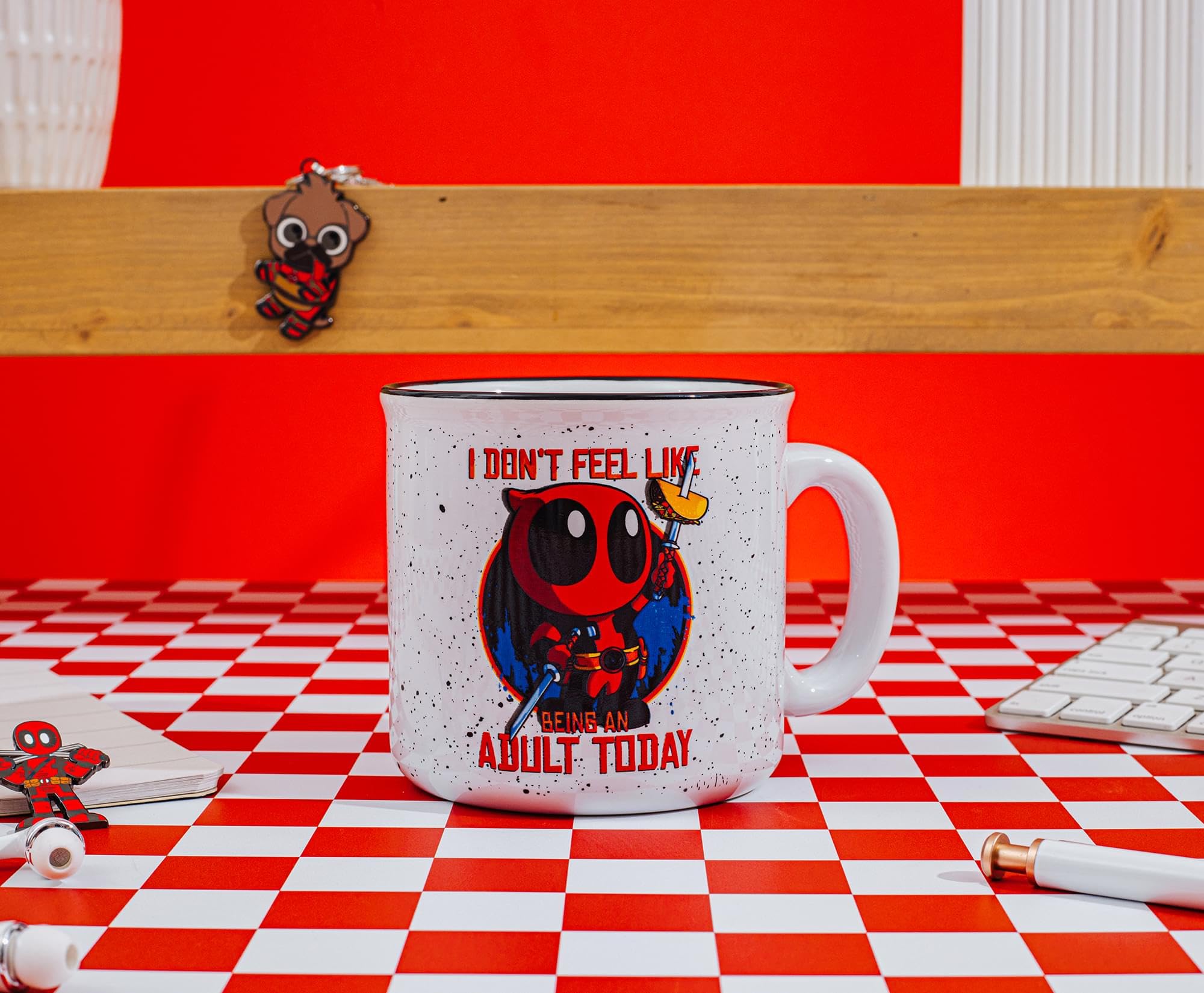 Deadpool mug handle close-up highlighting comfortable grip
