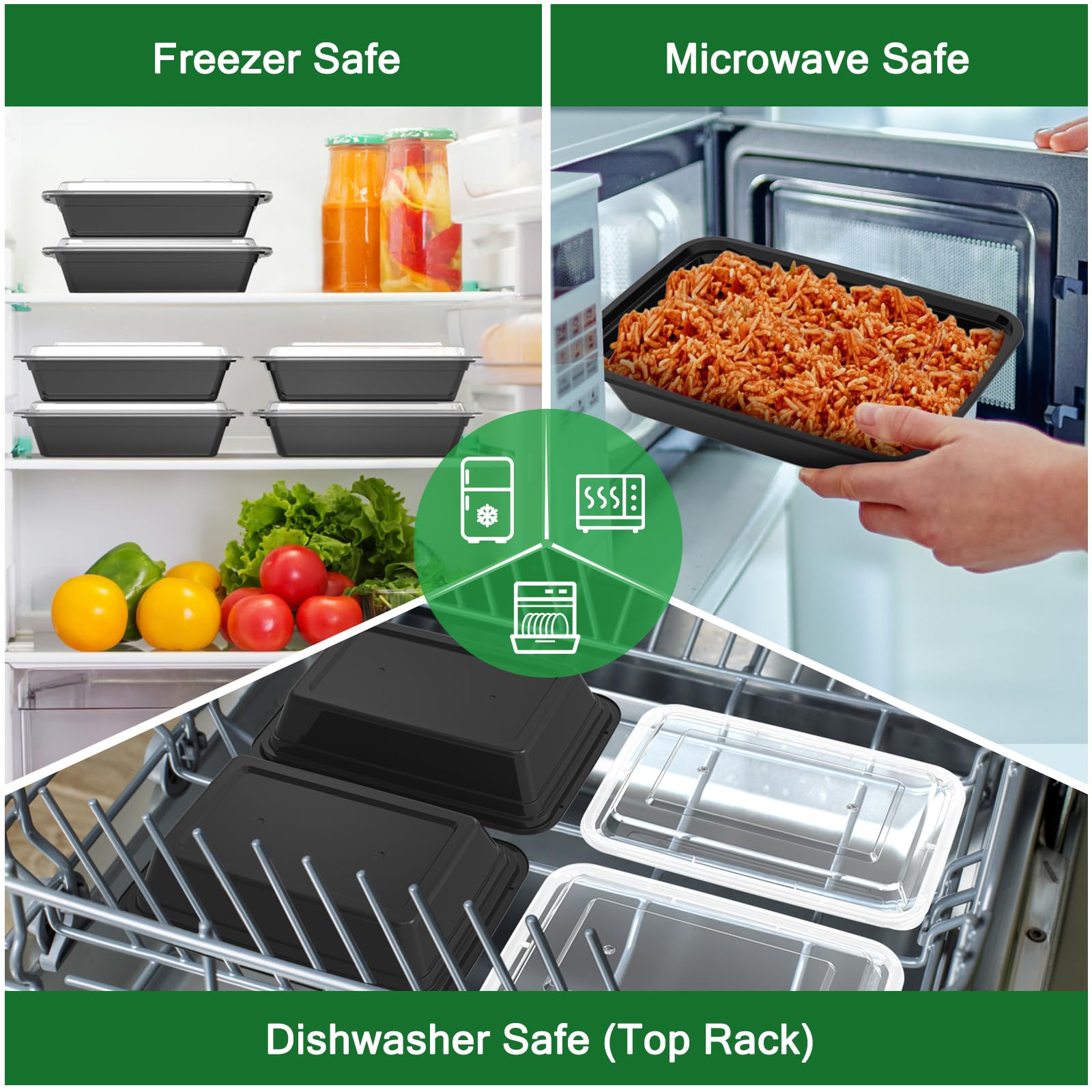 Dealusy stackable 32 oz containers save space in fridge and pantry.