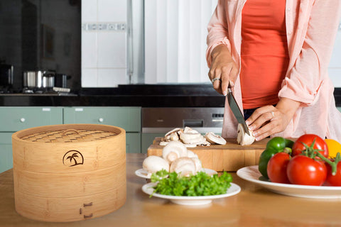 DealZNDealZ bamboo steamer side view showing stacked tiers