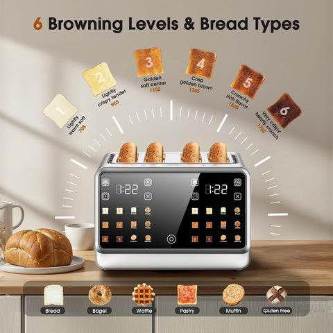 Dear Morning 4-Slice Toaster showing bagel preset for perfect bagel toasting.