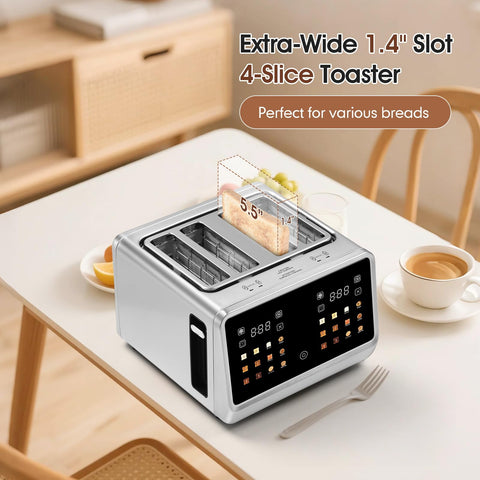 Dear Morning 4-Slice Toaster dual-zone control serves different browning preferences at once.