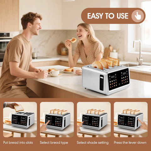 Dear Morning 4-Slice Toaster ErgOView display features large icons for family-friendly operation.