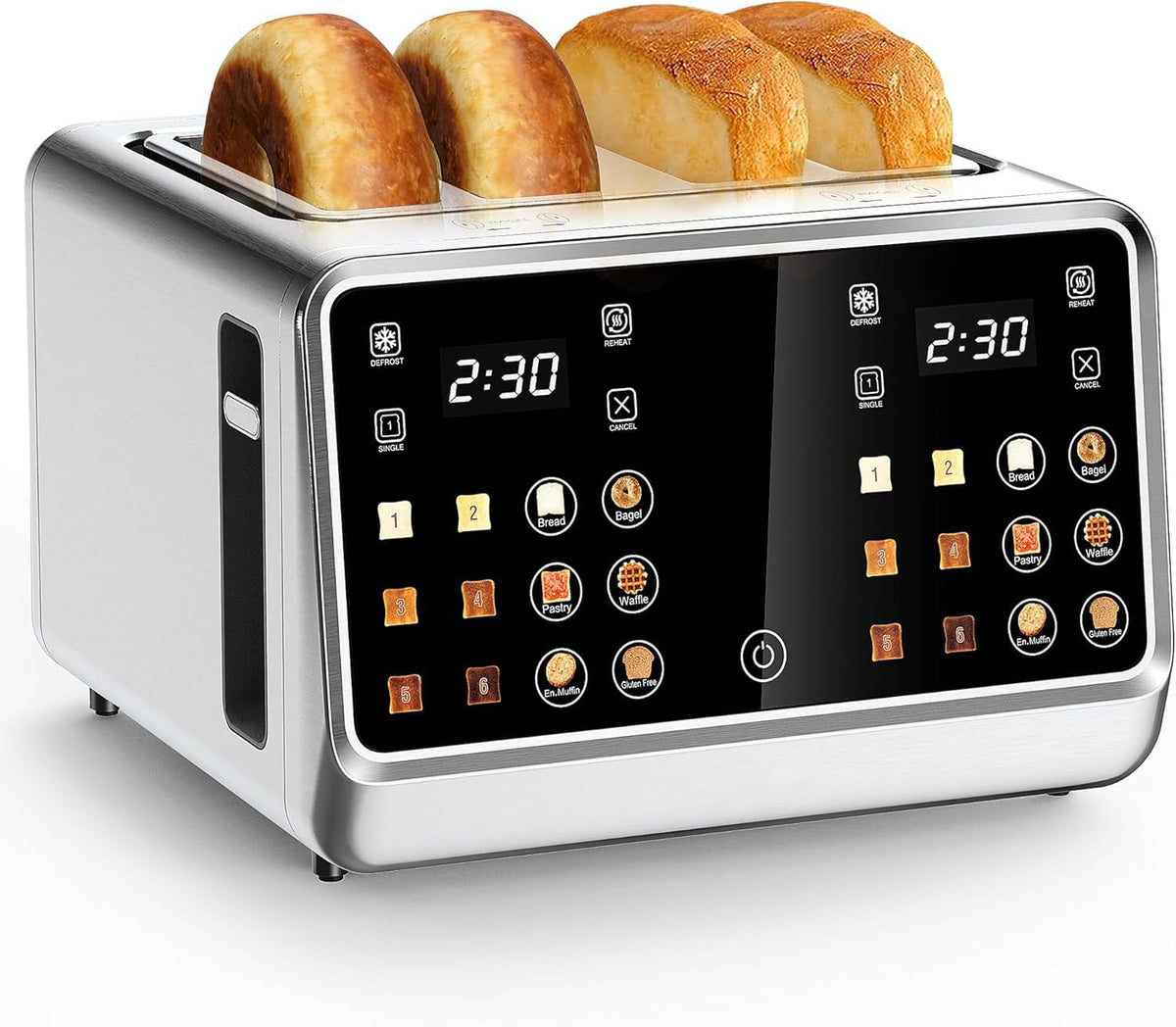 Dear Morning 4-Slice Toaster touchscreen interface enables quick, precise browning control.