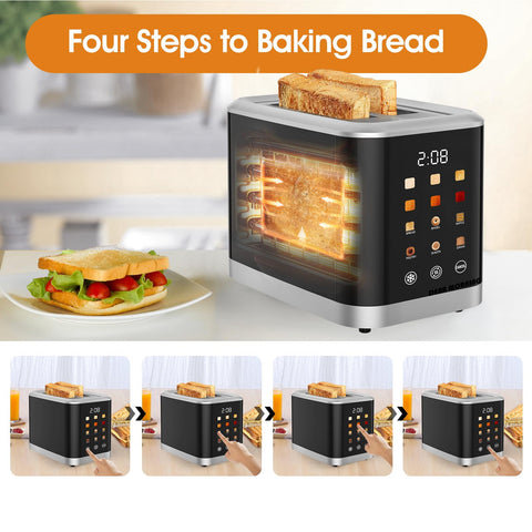 Dear Morning easy-clean crumb tray simplifies after-toast cleanup.
