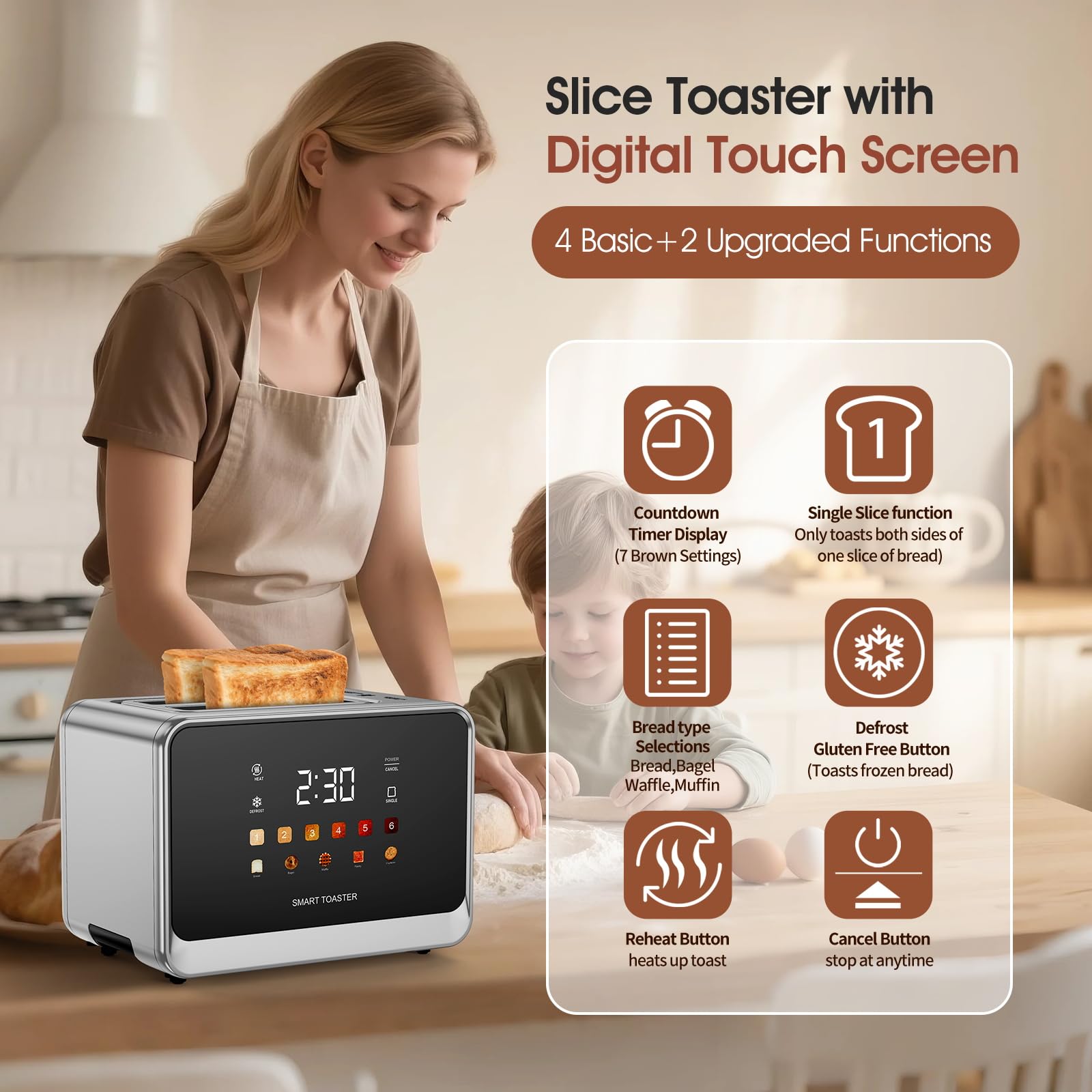 Dear Morning toaster defrost and reheat functions for busy mornings.