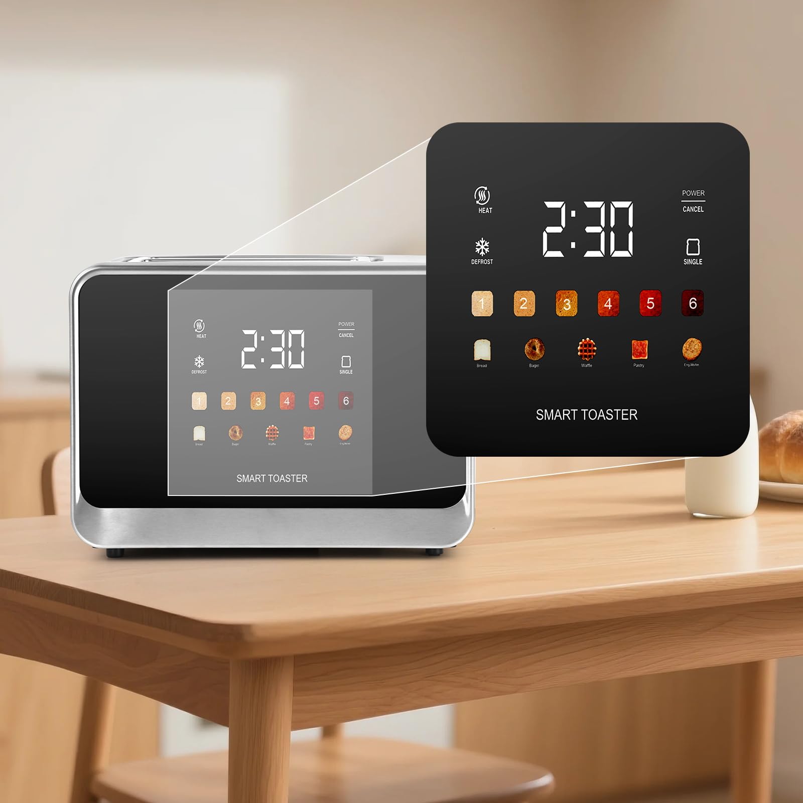 Dear Morning toaster with six shade settings for customizable browning.