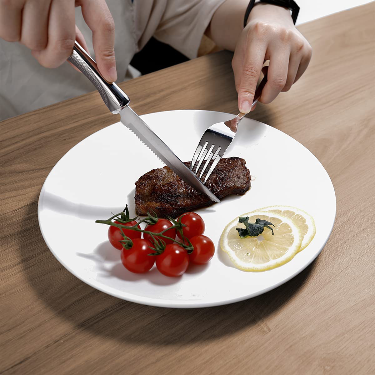 dearithe steak knives stainless steel construction is dishwasher safe.
