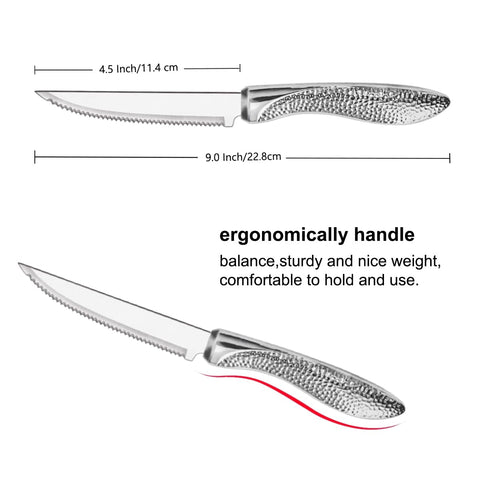 dearithe steak knives hammered handle highlighting balanced ergonomic grip.