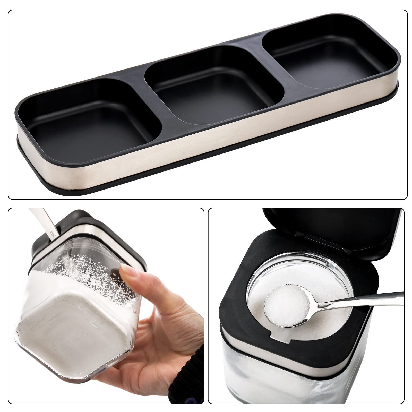 DEAYOU glass seasoning box with dustproof closure highlights freshness and low-maintenance storage.