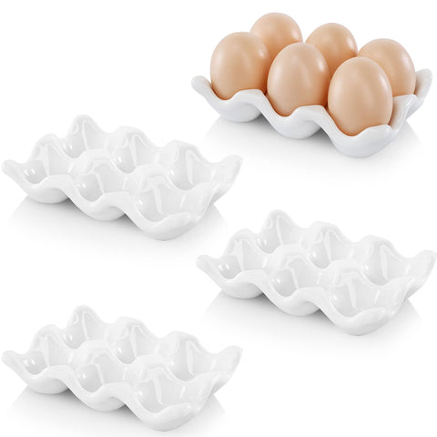 DEAYOU 4-pack egg tray set on kitchen counter for organized storage.