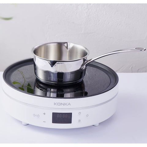 DEAYOU compact pan works on induction, gas, and electric stoves.