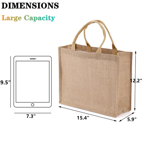 DEAYOU jute tote bag with laminated interior showing waterproof design