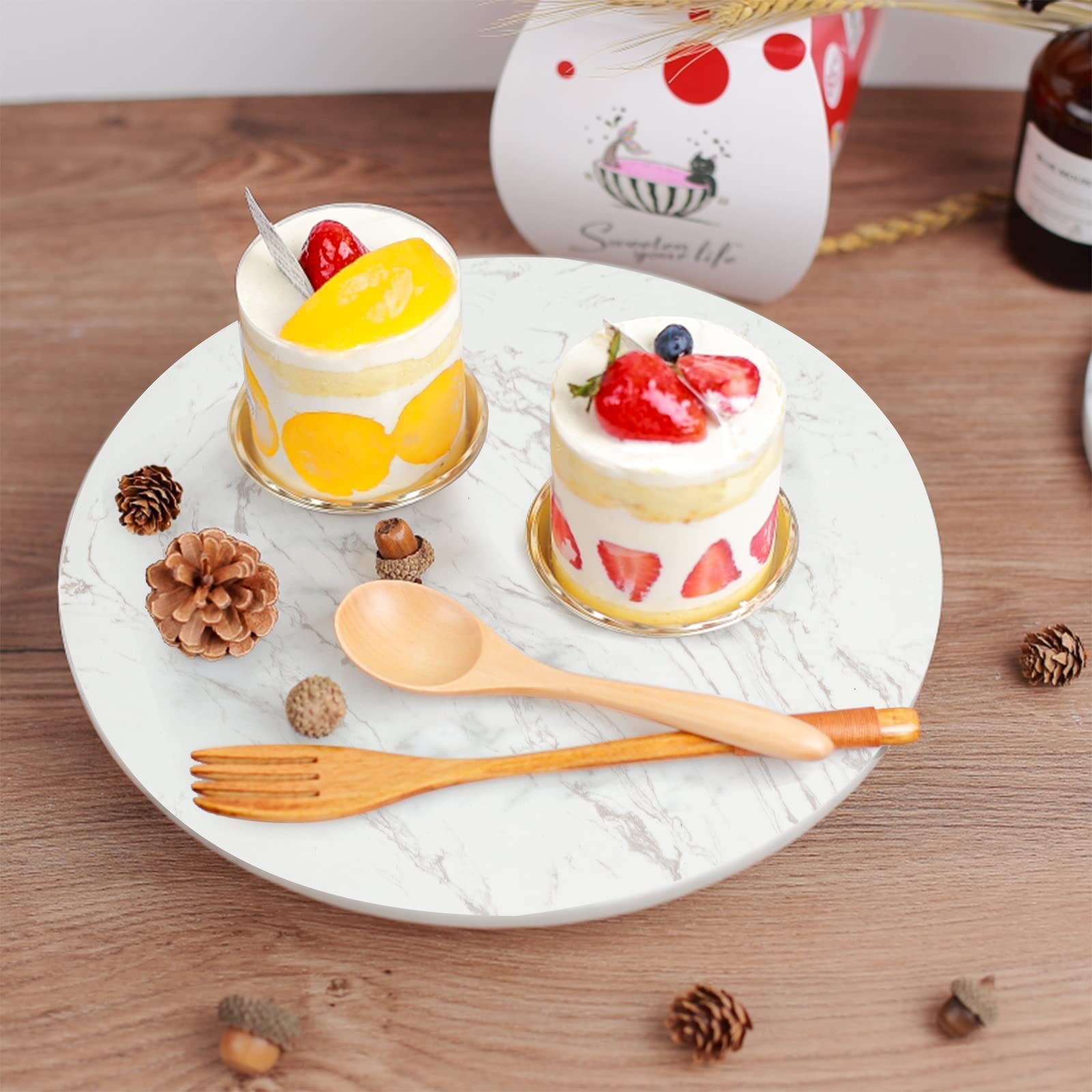 DEAYOU Marble Lazy Susan with polished edge and marble finish for style