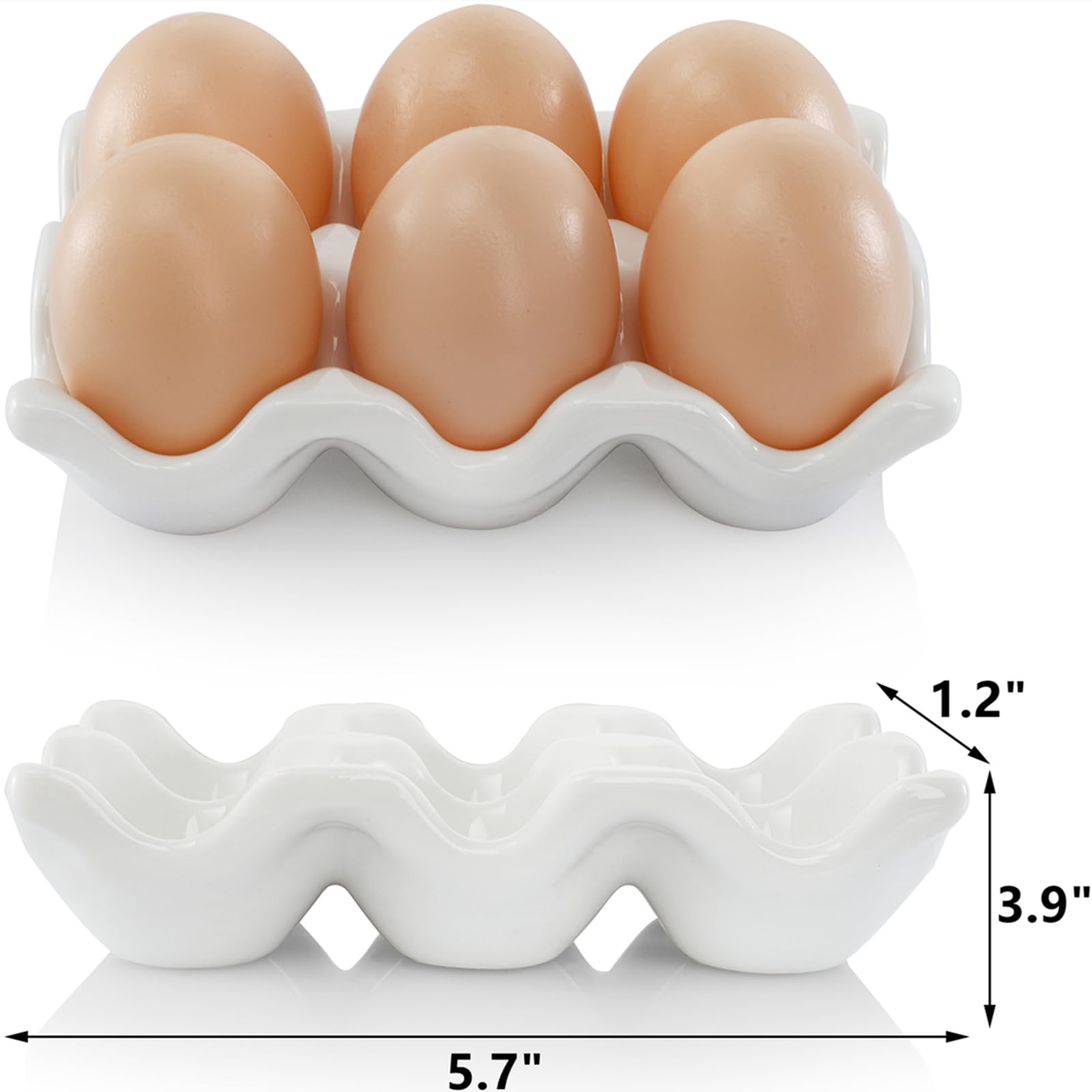 DEAYOU porcelain 6-cup eggs holder showcasing durable, food-grade design.