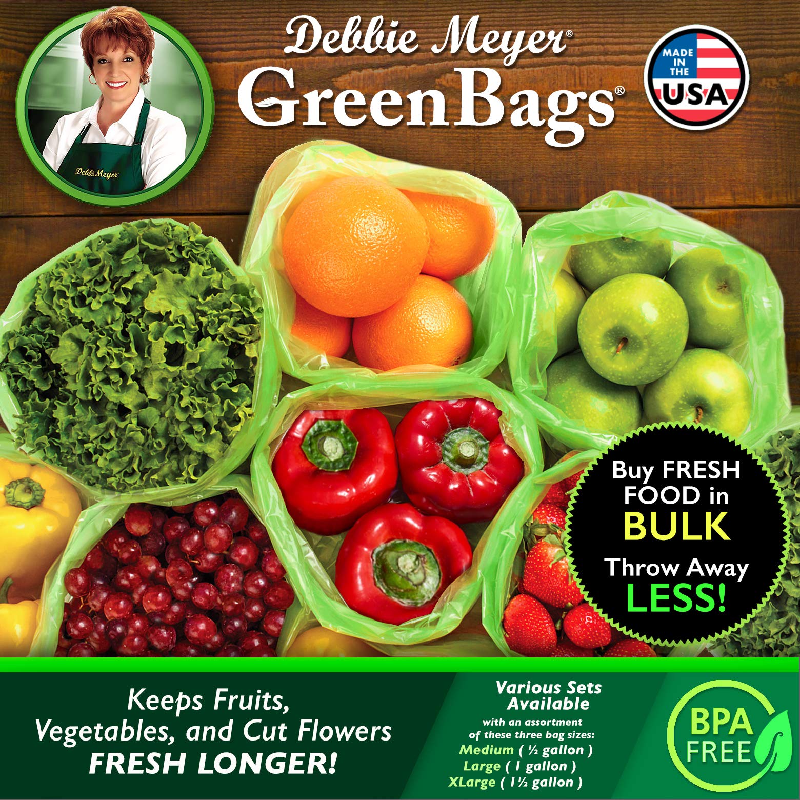 Debbie Meyer GreenBags 20-pack in the fridge preserving fruits and vegetables