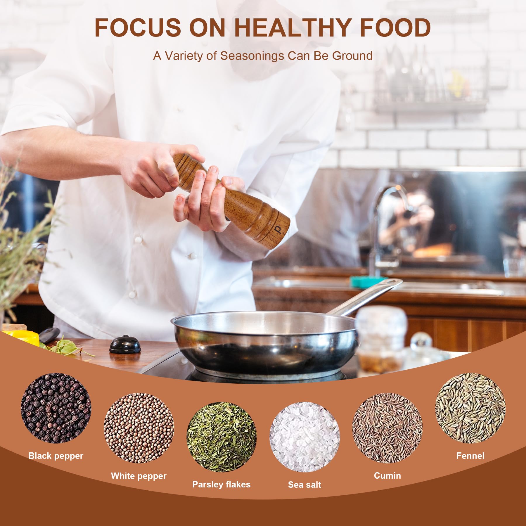 DEBETOOL wooden spoon included for easy refills and mess-free spice handling.