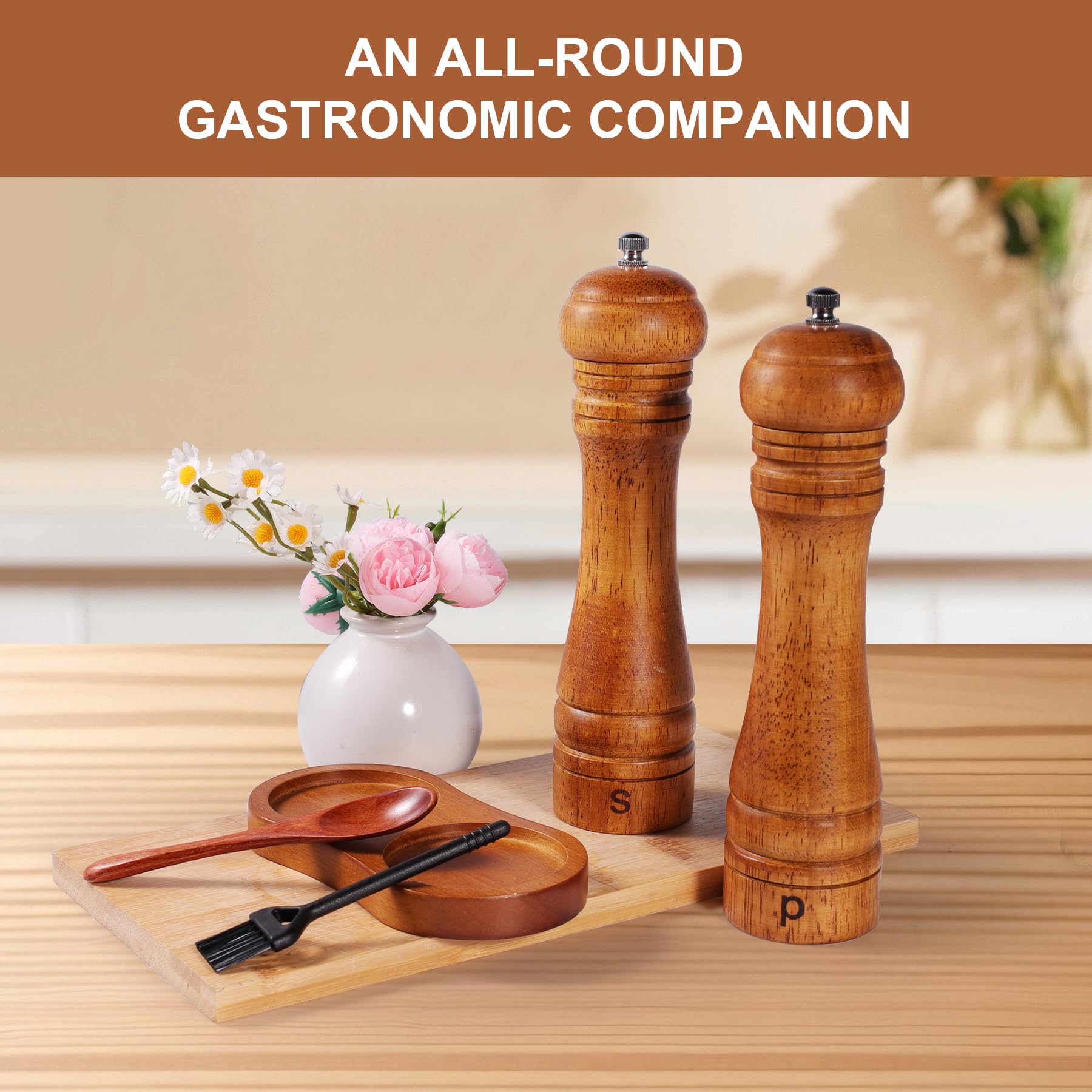 DEBETOOL wooden stand keeps counters neat and spices within reach.