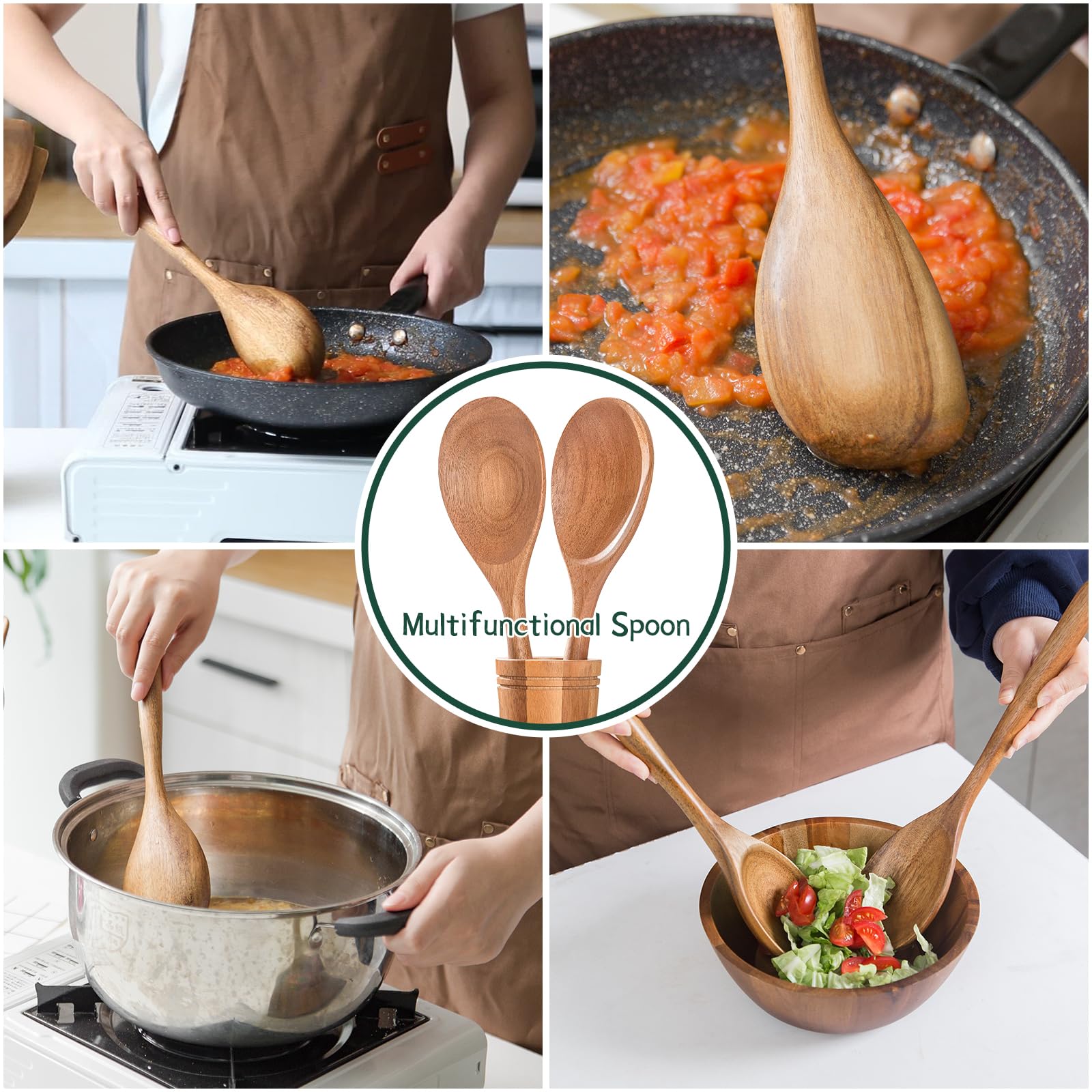 Decent Vrvege wood spoon serving salad with natural wood appeal