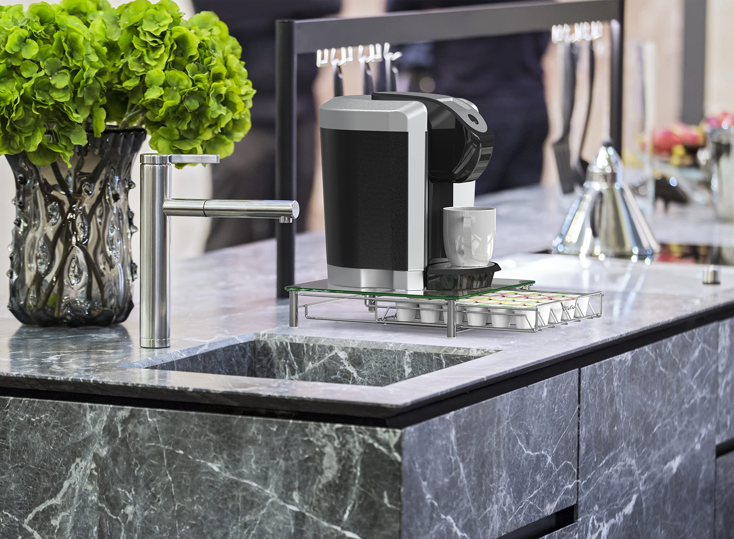 Chrome finish and crystal design of Deco Brothers K-Cup organizer.