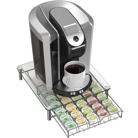 Smooth sliding drawer of Deco Brothers K-Cup organizer in use.