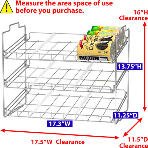 Deco Brothers stackable can rack, chrome front view, quick access to everyday cans.