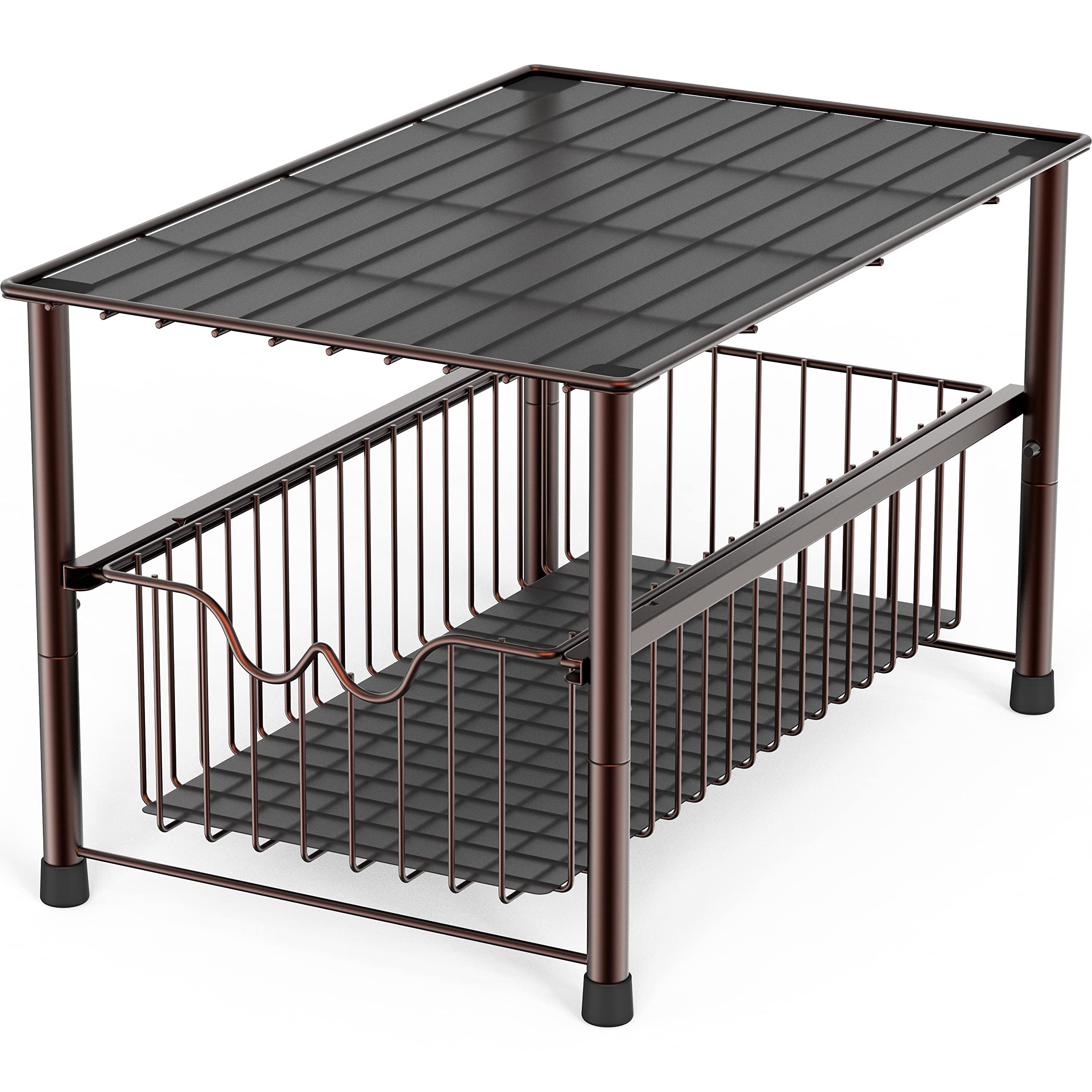 Deco Brothers stackable under-sink organizer with bronze sliding basket for easy access